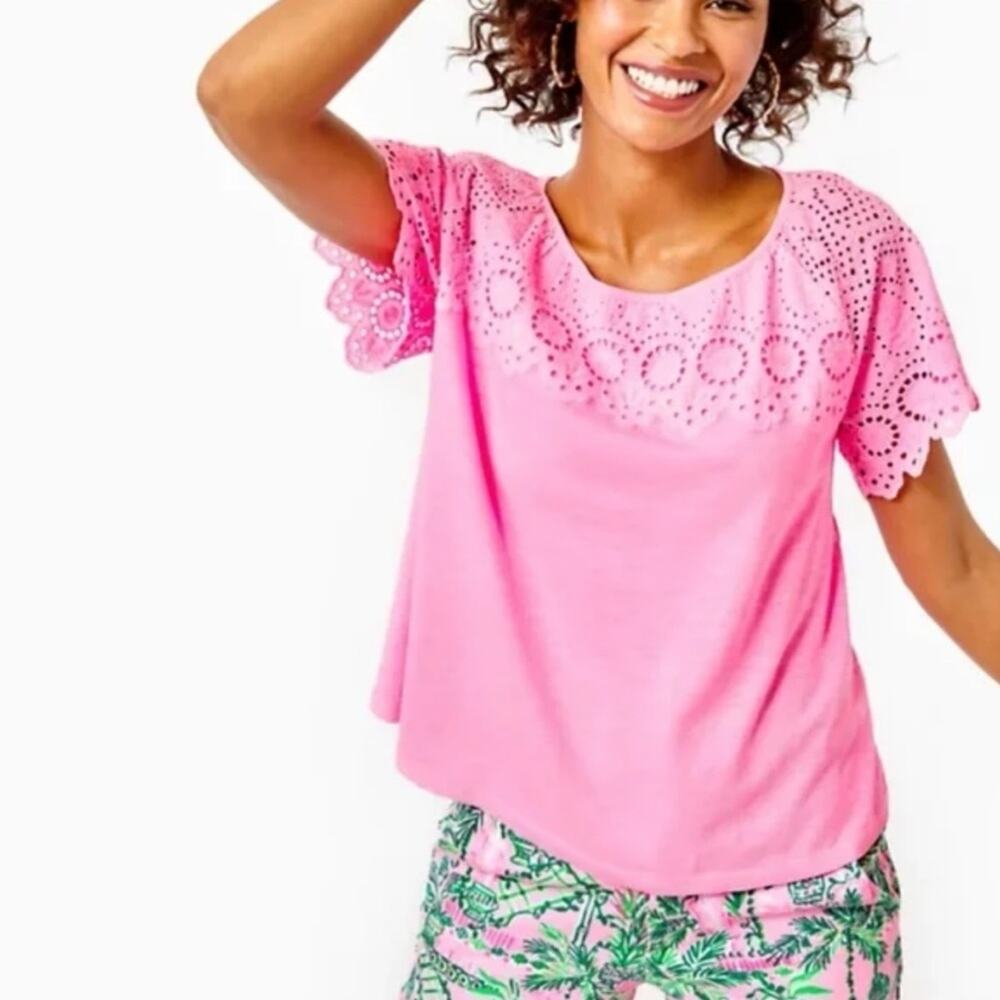 NWOT Lilly Pulitzer Women Taylin Eyelet Pink Shandy Women's Top Size Medium